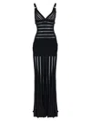 Elisabetta Franchi Long Dress With Sheer Panels And Striped Pattern In Black