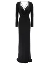 Elisabetta Franchi Draped Black Maxi Dress With Deep Neckline In Black