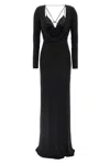 Elisabetta Franchi Draped Black Maxi Dress With Deep Neckline In Black