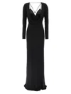 Elisabetta Franchi Draped Black Maxi Dress With Deep Neckline In Black
