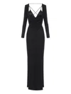 Elisabetta Franchi Draped Black Maxi Dress With Deep Neckline In Black