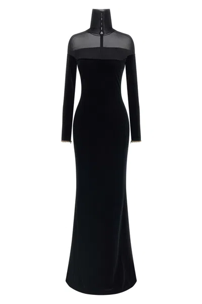 Elisabetta Franchi Red Carpet Dress In Velvet And Jersey In Black