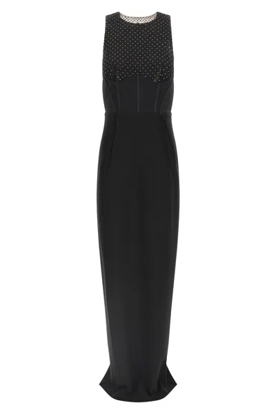 Elisabetta Franchi Crystal-embellished Open-back Maxi Dress In Blue