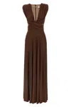 Elisabetta Franchi Celebrite V-neck Metallic Pleated Sleeveless Dress In Multi