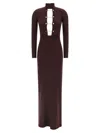 Elisabetta Franchi Burgundy Midi Dress With Gold Chain Cutouts In Brown