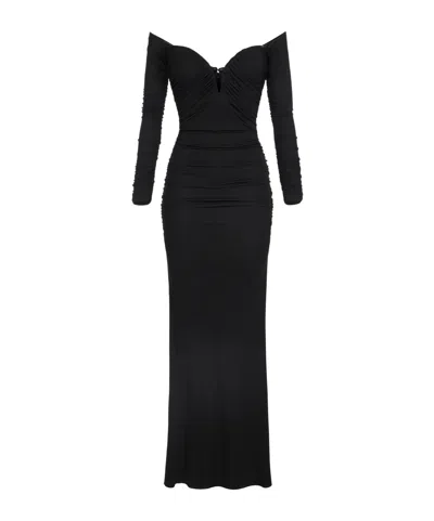 Elisabetta Franchi Off-shoulder Ruched Dress In Black