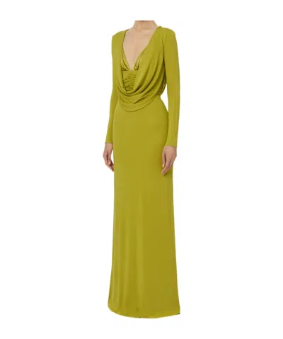 Elisabetta Franchi Red Carpet Dress In Flowing Crêpe Jersey In Green