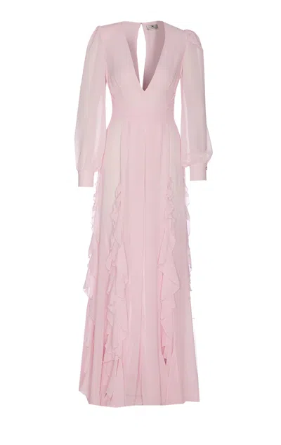 Elisabetta Franchi Red Carpet Dress With Rouches And Split In Pink