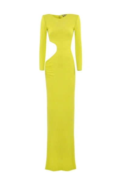 Elisabetta Franchi Red Carpet Dress In Jersey With Porthole In Yellow