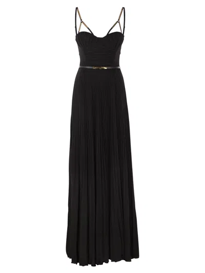 Elisabetta Franchi Red Carpet Dress In Lamé Jersey With Belt In Black