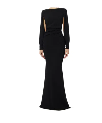 Elisabetta Franchi Red Carpet Dress In Lightweight Crêpe Fabric In Black