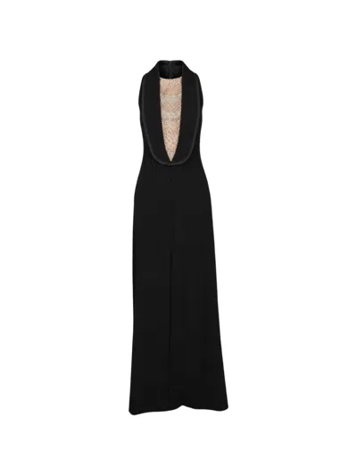 Elisabetta Franchi Red Carpet Dress In Lightweight Crêpe Fabric With Embroideries In Black