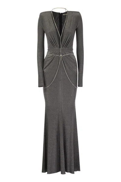 Elisabetta Franchi Red Carpet Dress In Lurex Jersey With Body Chain