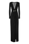 ELISABETTA FRANCHI ELISABETTA FRANCHI RED CARPET DRESS IN LUREX JERSEY WITH KNOT AND LOGO ACCESSORY