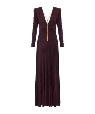 Elisabetta Franchi Red Carpet Dress In Lurex Jersey With Necklace In Brown