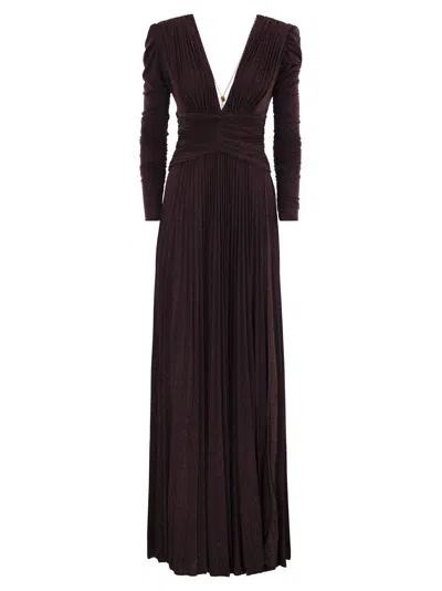 ELISABETTA FRANCHI RED CARPET DRESS IN LUREX JERSEY WITH NECKLACE