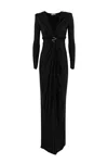 Elisabetta Franchi Jersey Gown Draped V Neckline Maxi In Black