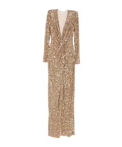 Elisabetta Franchi Sequin-embellished V-neck Dress In Gold