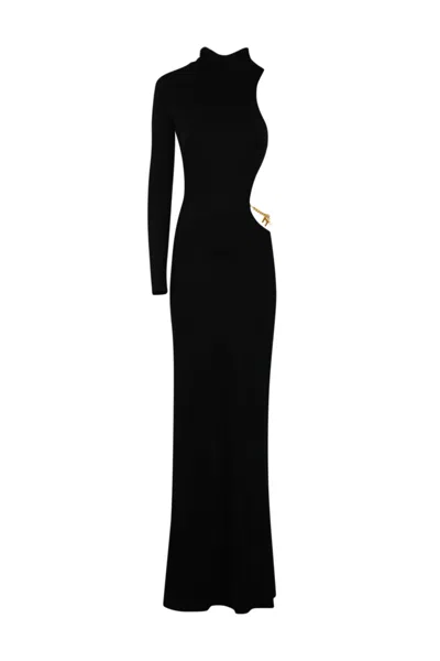 Elisabetta Franchi Red Carpet One-shoulder Cut-out Maxi Dress In Nero
