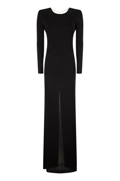 Elisabetta Franchi Red Carpet Dress In Shiny Viscose Jersey In Black