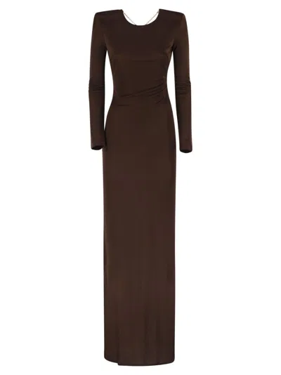 ELISABETTA FRANCHI RED CARPET DRESS IN SHINY VISCOSE JERSEY