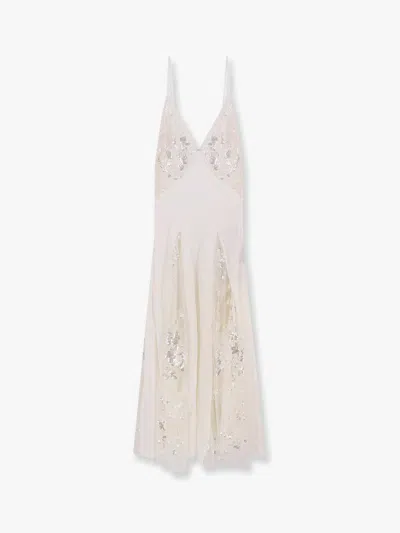 ELISABETTA FRANCHI RED CARPET DRESS IN SILK GEORGETTE FABRIC AND EMBROIDERED LACE