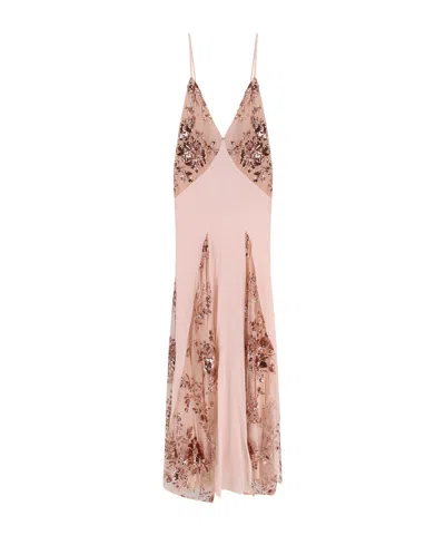 Elisabetta Franchi Red Carpet Dress In Silk Georgette Fabric And Embroidered Lace In Pink
