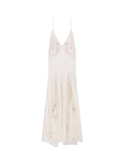 ELISABETTA FRANCHI RED CARPET DRESS IN SILK GEORGETTE FABRIC AND EMBROIDERED LACE