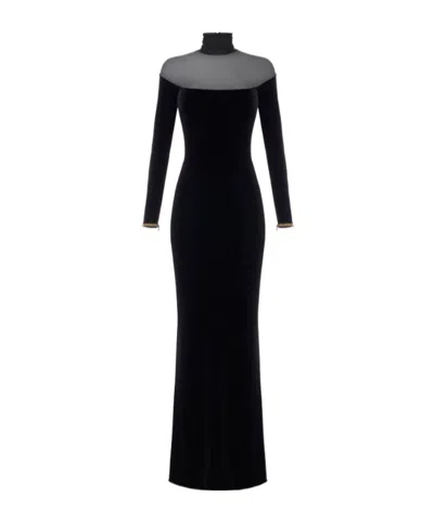 Elisabetta Franchi Red Carpet Dress In Velvet And Jersey Fabrics In Black