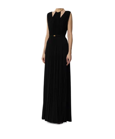 Elisabetta Franchi Belted Lurex Gown In Black