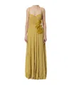 Elisabetta Franchi Red Carpet Dress Made Of Lurex Jersey Fabric With Embroidered Flower In Curry Color