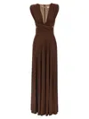 Elisabetta Franchi Celebrite V-neck Metallic Pleated Sleeveless Dress In Multi