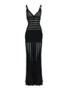 Elisabetta Franchi Long Dress With Sheer Panels And Striped Pattern In Negro