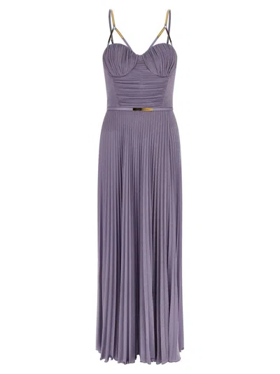 Elisabetta Franchi Carpet Dress Belt Metallic Accents Pleated In Purple