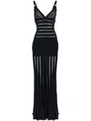Elisabetta Franchi Long Dress With Sheer Panels And Striped Pattern In Schwarz