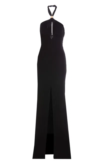 Elisabetta Franchi Knotted Back Halter Neckline Floor-length Dress In Black
