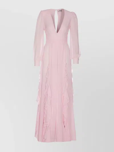 ELISABETTA FRANCHI RED CARPET DRESS WITH ROUCHES AND SPLIT