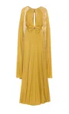 Elisabetta Franchi Bow Detail Keyhole Neckline Cape Sleeves Dress In Yellow