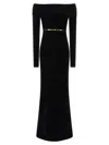 Elisabetta Franchi Red Carpet Chenille Dress With Belt In Black