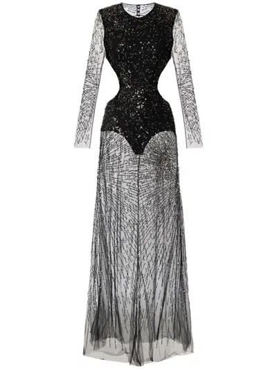 Elisabetta Franchi Red Carpet Firework-pattern Sequin-embroidered Tulle Dress In Black