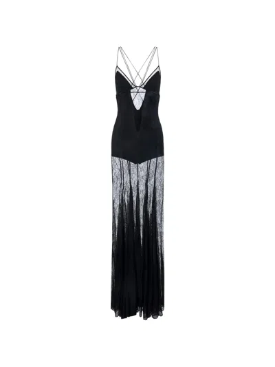 Elisabetta Franchi Red Carpet Floral Lace Dress In Black
