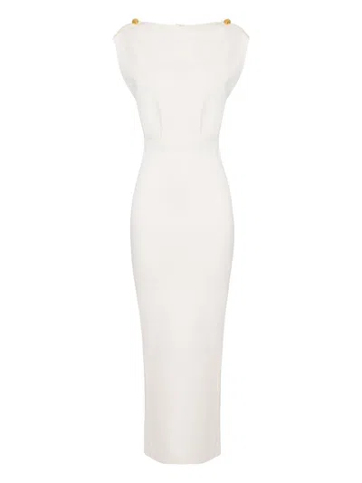 Elisabetta Franchi Red Carpet Full Milano Stitch Knit Dress In White