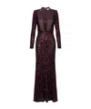Elisabetta Franchi Sequins V-neck Floor-length Dress With Long Sleeves In Burgundy