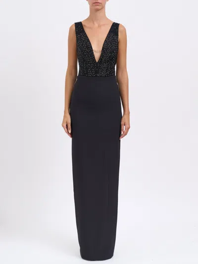 Elisabetta Franchi Red Carpet Georgette Dress In Black