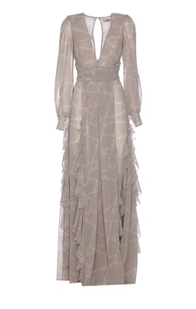 Elisabetta Franchi Red Carpet Georgette Dress With Polka Dots And Ribbons