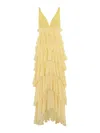 Elisabetta Franchi Lace And Ruffles Long Sleeve Dress In Yellow