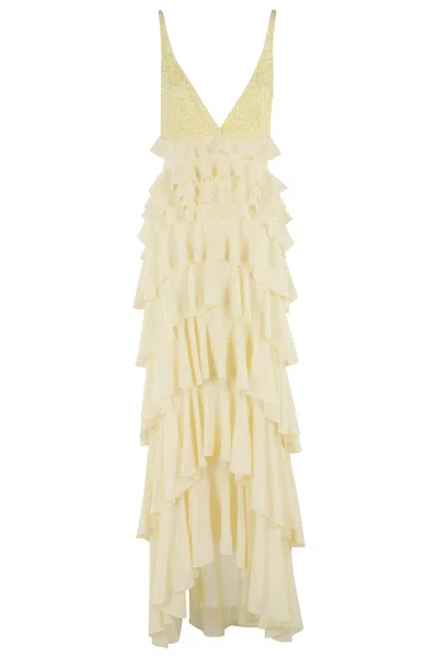 ELISABETTA FRANCHI RED CARPET GEORGETTE DRESS WITH RUFFLES