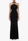 Elisabetta Franchi Knotted Back Halter Neckline Floor-length Dress In Black