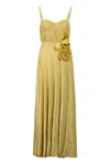 Elisabetta Franchi Red Carpet Dress Made Of Lurex Jersey Fabric With Embroidered Flower