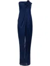 Elisabetta Franchi Red Carpet Glossy Jersey Fabric Dress With Flower In Blue